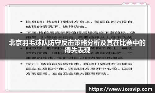 北京羽毛球队防守反击策略分析及其在比赛中的得失表现